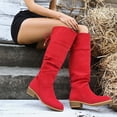 thumbnail image 4 of Red Women'S Fashion Winter Knee High Boots Casual Back Strap Thick Heel Pleated Suede Comfortable Outdoor Shoes Size 36 Foot Length 9.06In, 4 of 9
