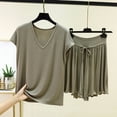 thumbnail image 2 of MGDXOX Women's 2 Piece V Neck Short Sleeve Top & Ruffle Hem Shorts Pajama Set Soft Loungewear Sleepwear Green XL, 2 of 5