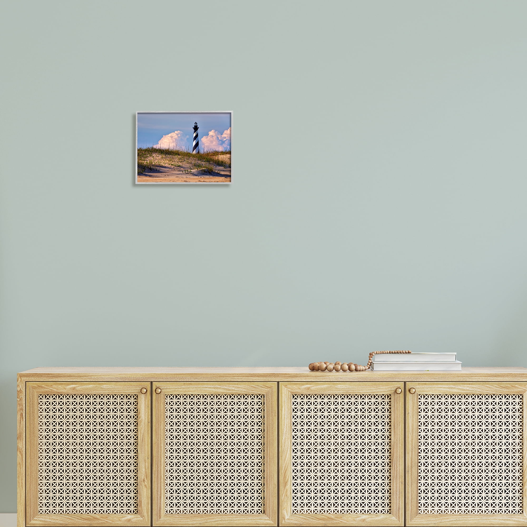 Stupell Nautical Lighthouse Cloudy Dunes Landscape Photography Gray Framed Art Print Wall Art