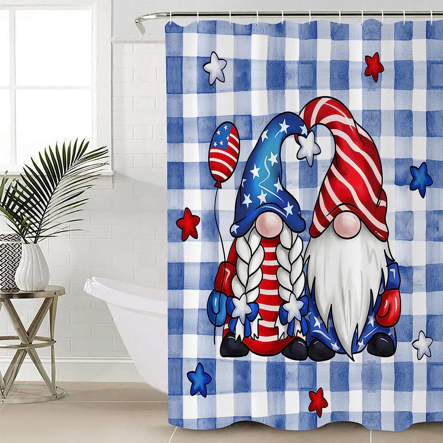 Sonernt 4th of July Gnome Shower Curtain for Bathroom 72" x 72