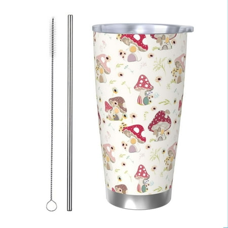 

Bingfone Floral Mushroom for 20 Oz Stainless Steel Travel Mug Double Wall Water Coffee Cup for Home Office Outdoor Works Great for Ice Drinks and Hot Beverage-Straw Two-piece Set