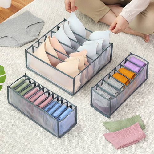 Nifogo Drawer Storage Organiser Set of 4 Collapsible Closet Dividers for Underwear Bras Socks Handkerchiefs and Neck Ties Beige Foldable Fabric Storage Box 