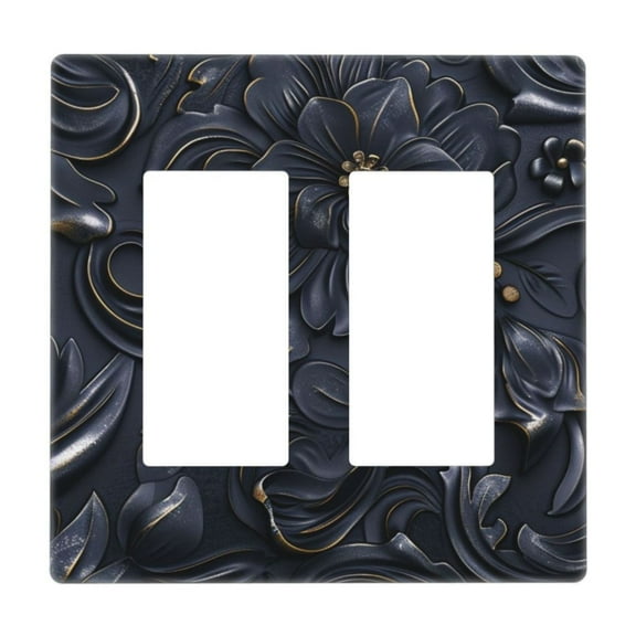 Black Gold Embossed Light Switch Cover Decorative Switch Plates and Outlet Covers Wall Plate for Electrical Kitchen Home Office Art Decor Standard Size