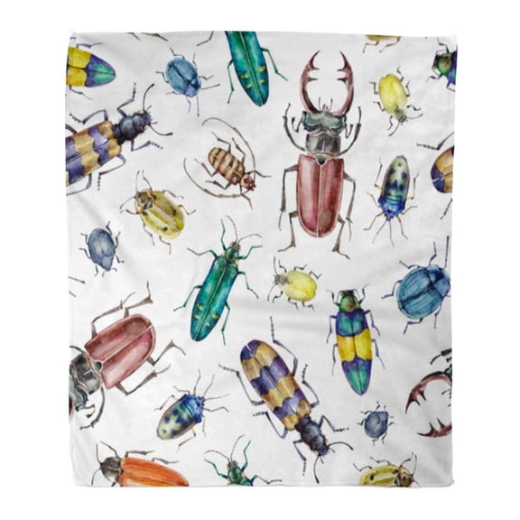 SIDONKU Throw Blanket Warm Cozy Print Flannel Watercolor Colorful Bugs on Beetles Insect Antenna Comfortable Soft for Bed Sofa and Couch 50x60 Inches