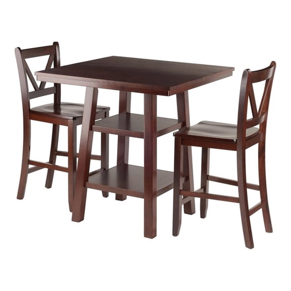 Orlando 3-Piece Set High Table, 2 Shelves w/ 2 V-Back Counter Stools