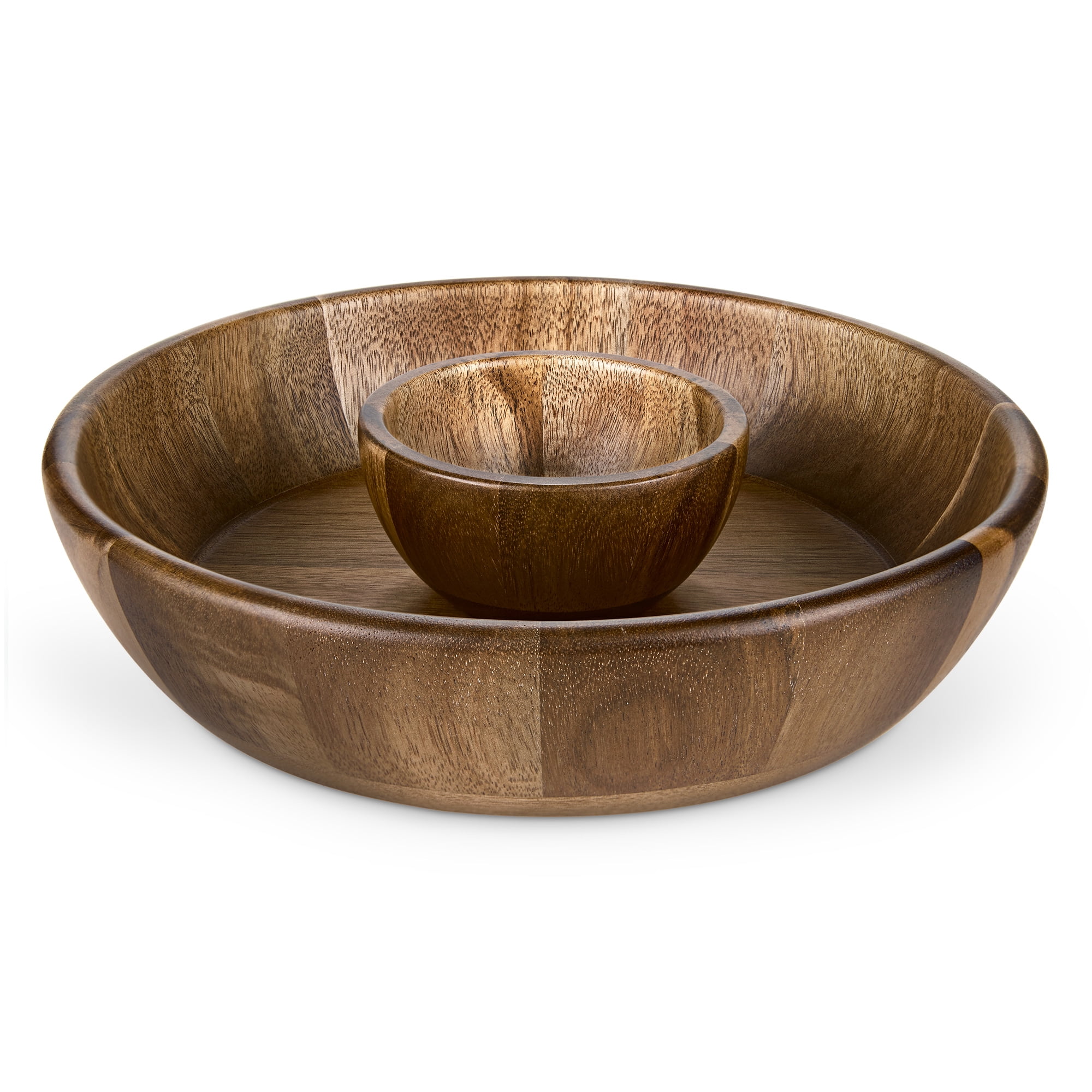 Miusco Acacia Wood Serving Platter Set, Wooden Serving Bowl, Round Wood