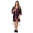 thumbnail image 6 of MeMoi Women's Velvet Burnout Satin Trim Floral Kimono Robe - Womens - Female (Large, Black), 6 of 6