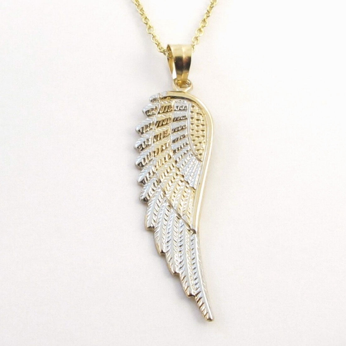 White Gold Angel Wing Charm Necklace 18 