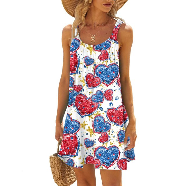 WILLBEST Robe avec S Femmes Robe d'Été de Plage Sans Manches Imprimée Décontractée Bord de Mer Mini Robe