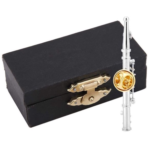 HUGFEGWE Miniature Gold Flute Model,Mini Flute Shaped Musical Instrument Brooch Pin Accessory for Gift Collection for Desk Shelf Decor Ornaments Gift Idea UA824-22241
