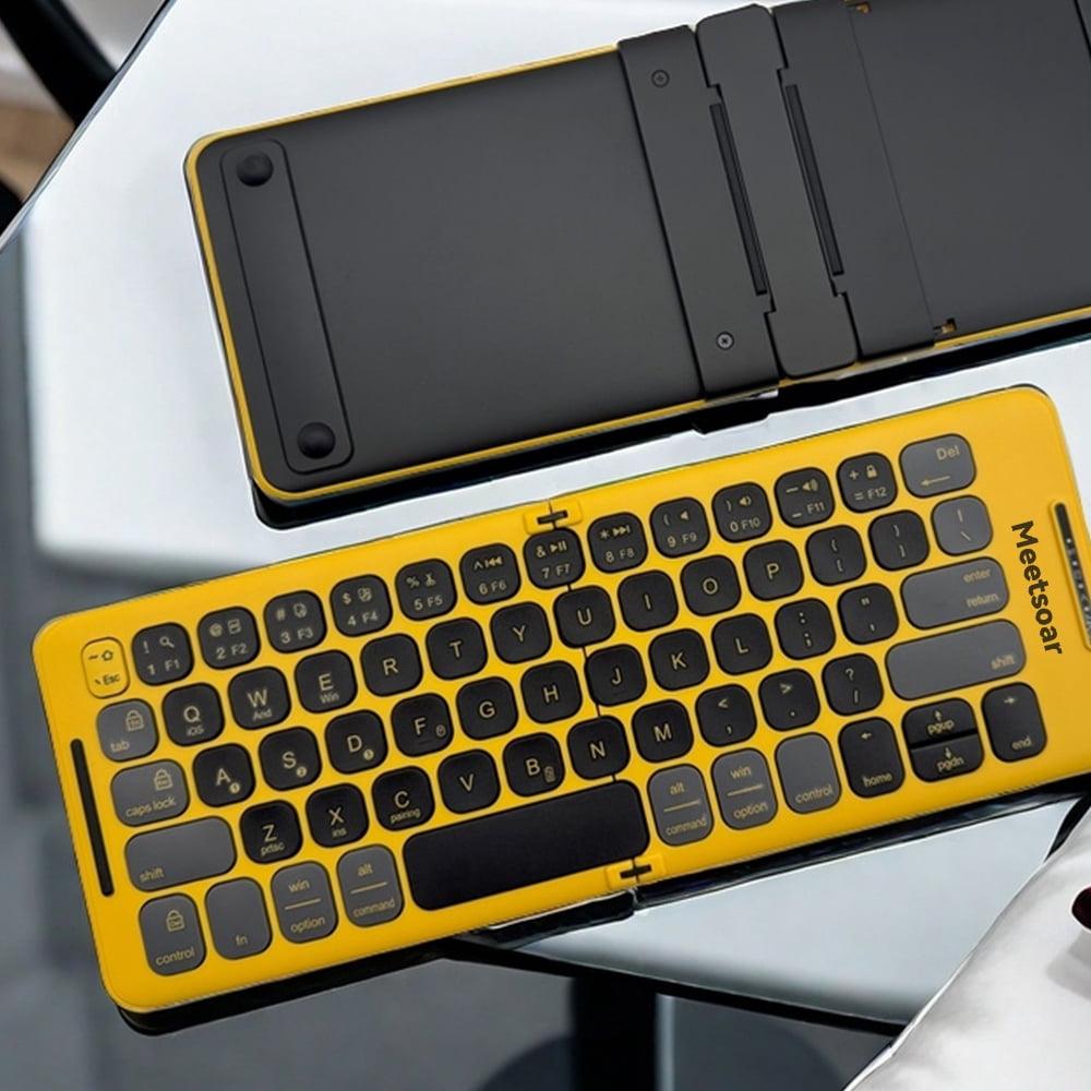 Meetsoar Keyboards for mobile phones, Foldable Compact Keyboard, Portable Bluetooth Keyboard with PU Leather Cover, Pocket-Sized Wireless Travel Keyboards
