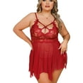 thumbnail image 2 of Plus Size Lingerie, CaiDieNu Lingerie for Women Plus Size, Sexy Lingerie Low Back Lace Mesh Chemise - Wine Red XL, 2 of 5