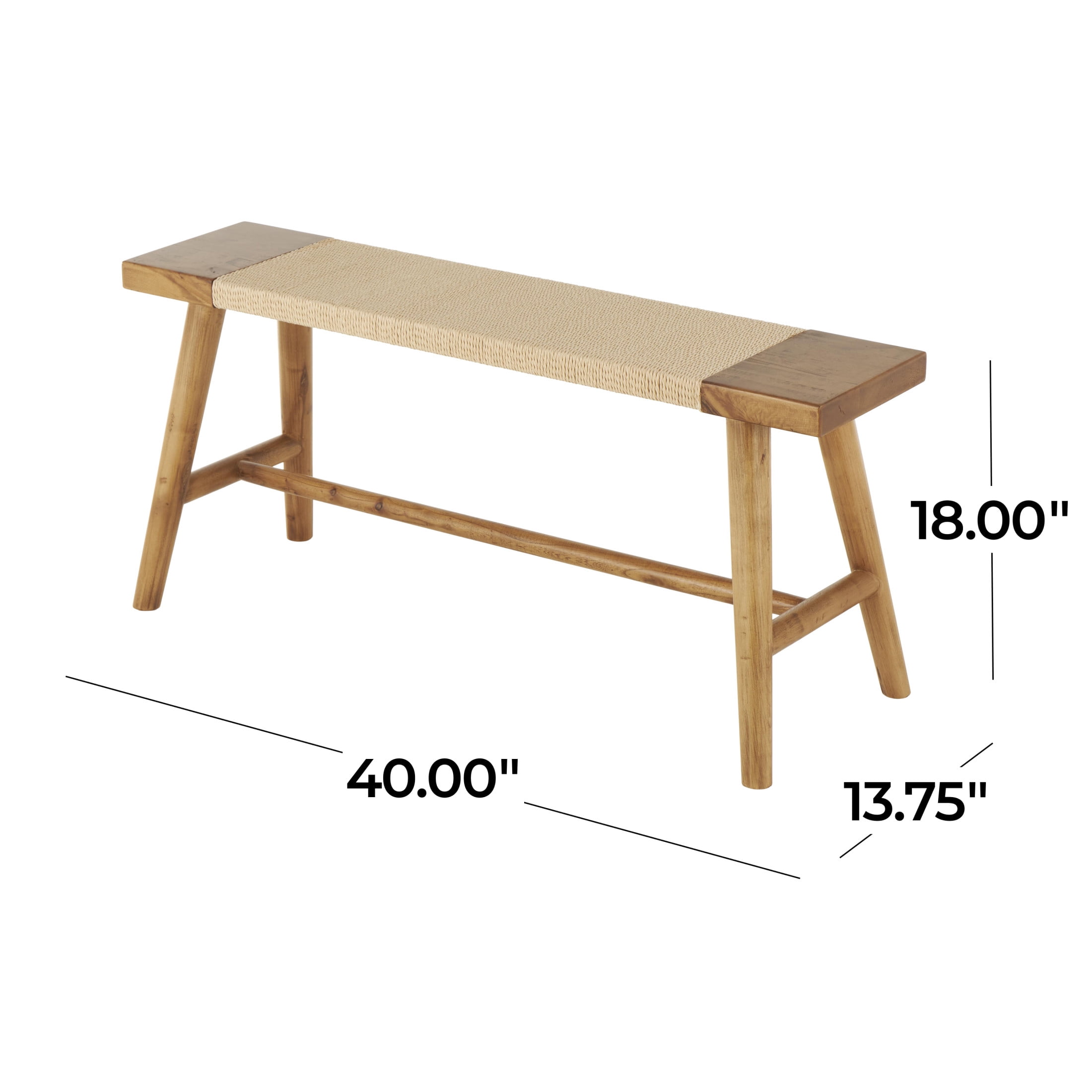 DecMode Wood Handmade Slim Bench with Faux Rattan Wrapped Seat, Brown