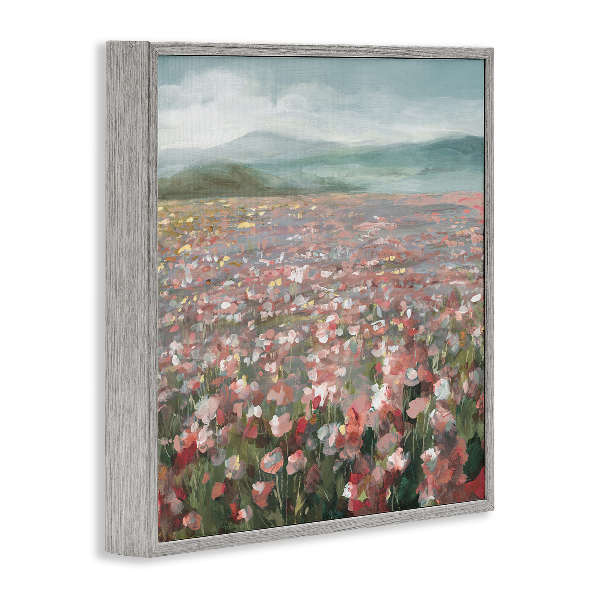 Stupell Industries Soft Headland Wildflowers Landscape Painting Gray Framed Art Print Wall Art, 12 x 12