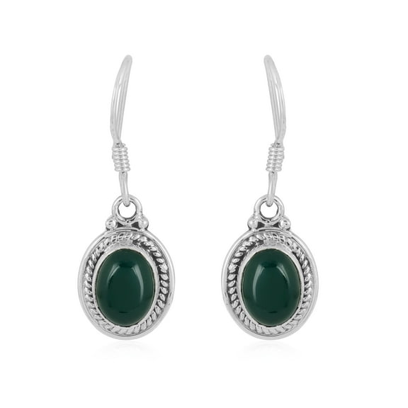 Natural Green Onyx Oval Dangle Earrings in 925 Sterling Silver – Handcrafted Drop Earrings for Women, Artisan Gemstone Jewelry Gift for Anniversary, Birthday & Special Occasions