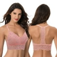 thumbnail image 6 of Curve Muse Plus Size Plunge Unlined Bralette with Floral Lace-2 Pack-NUDE,DK PINK-XXL, 6 of 7