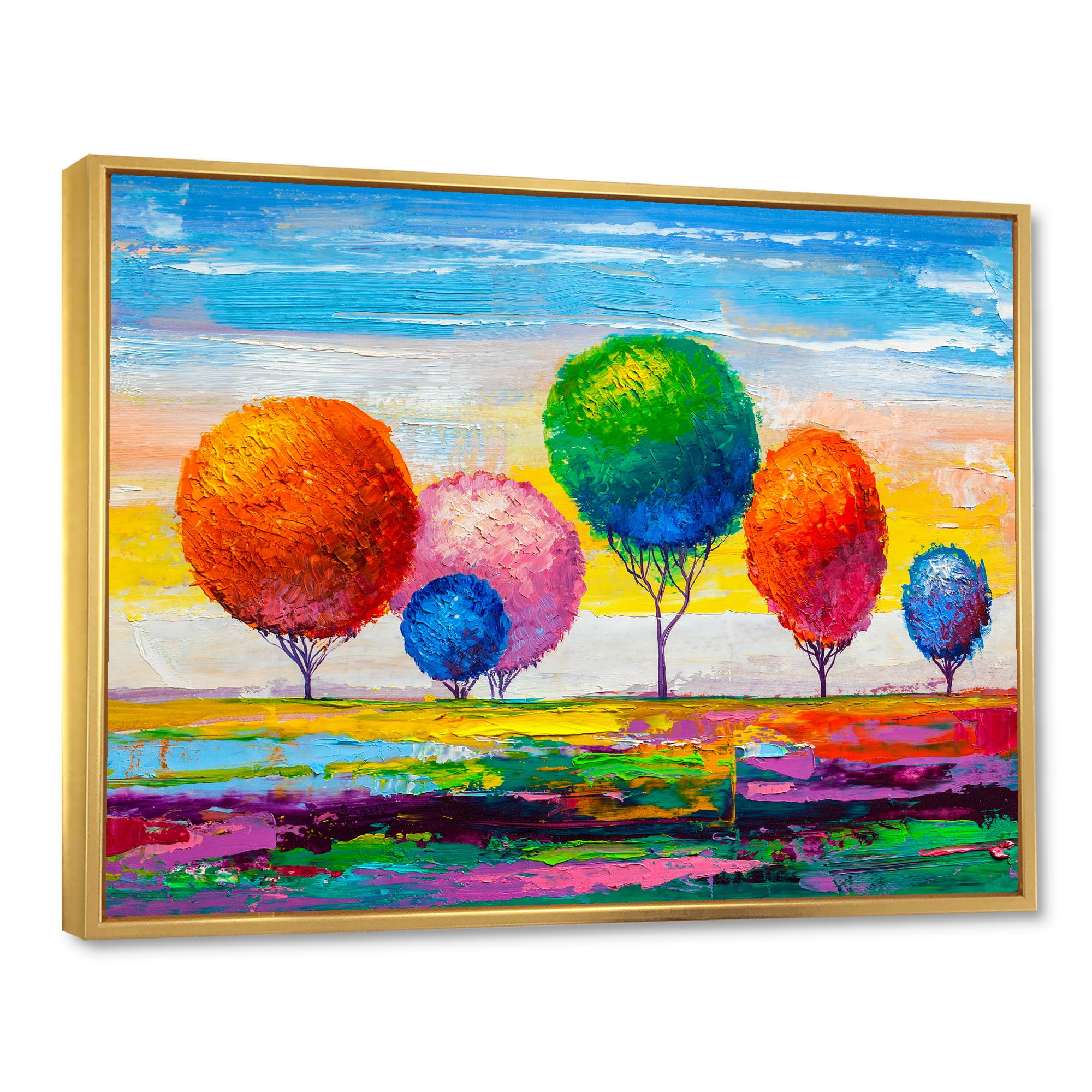 Designart 'Ornamental Colourful Trees VI' Modern Framed Canvas Wall Art Print