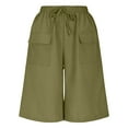 thumbnail image 2 of Jalioing Women's Knee Length Shorts Casual Loose Drawstring Elastic Waist Summer Shorts with Pocket, 2 of 5