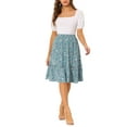 thumbnail image 2 of INSPIRE CHIC Women's Skirts Knee Length Elastic Waist A-Line Flowy Tiered Ruffle Floral Skirt L Dusty Blue, 2 of 6