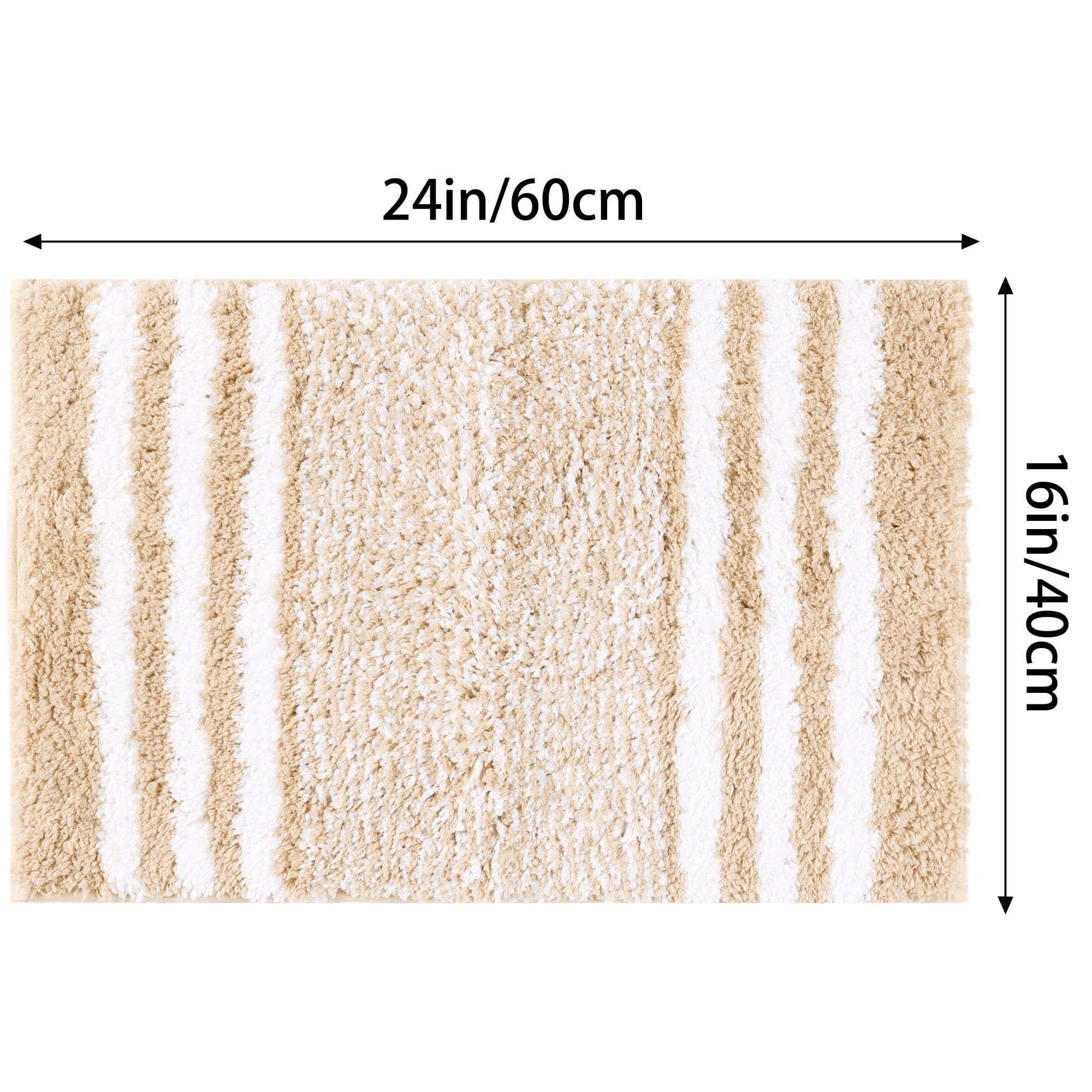 Unique Bargains Microfiber Bath Rugs Fluffy Striped Non-Slip Floor Mat Beige 16"x24"
