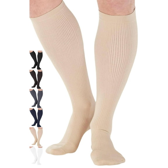 Made in USA - Compression Knee High for Men Circulation 20-30mmHg - Tan, Large