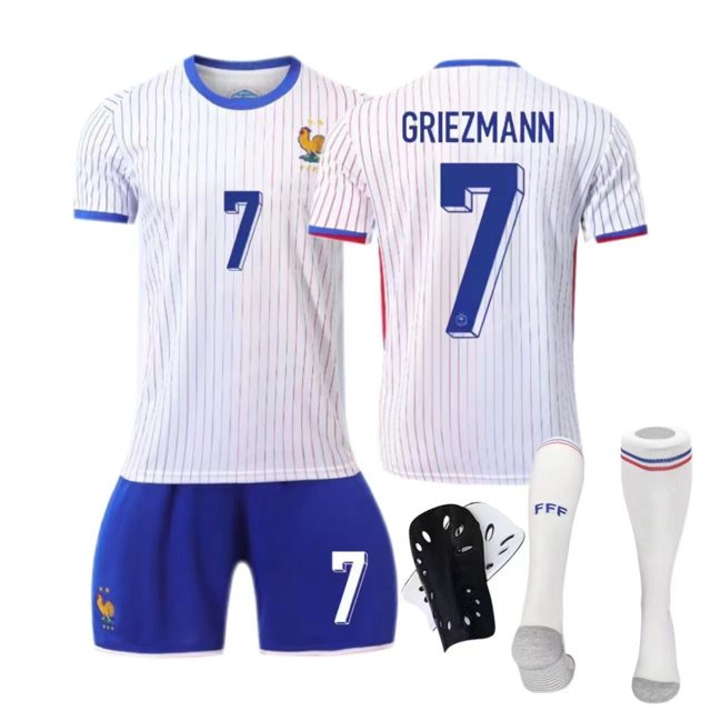 Copa de Europa 2024 Camiseta de visitante de Francia No. 10 Traje de camiseta de fútbol de Mbappé 11 Camiseta transfronteriza de Dembélé7mo+calcetines+leggings