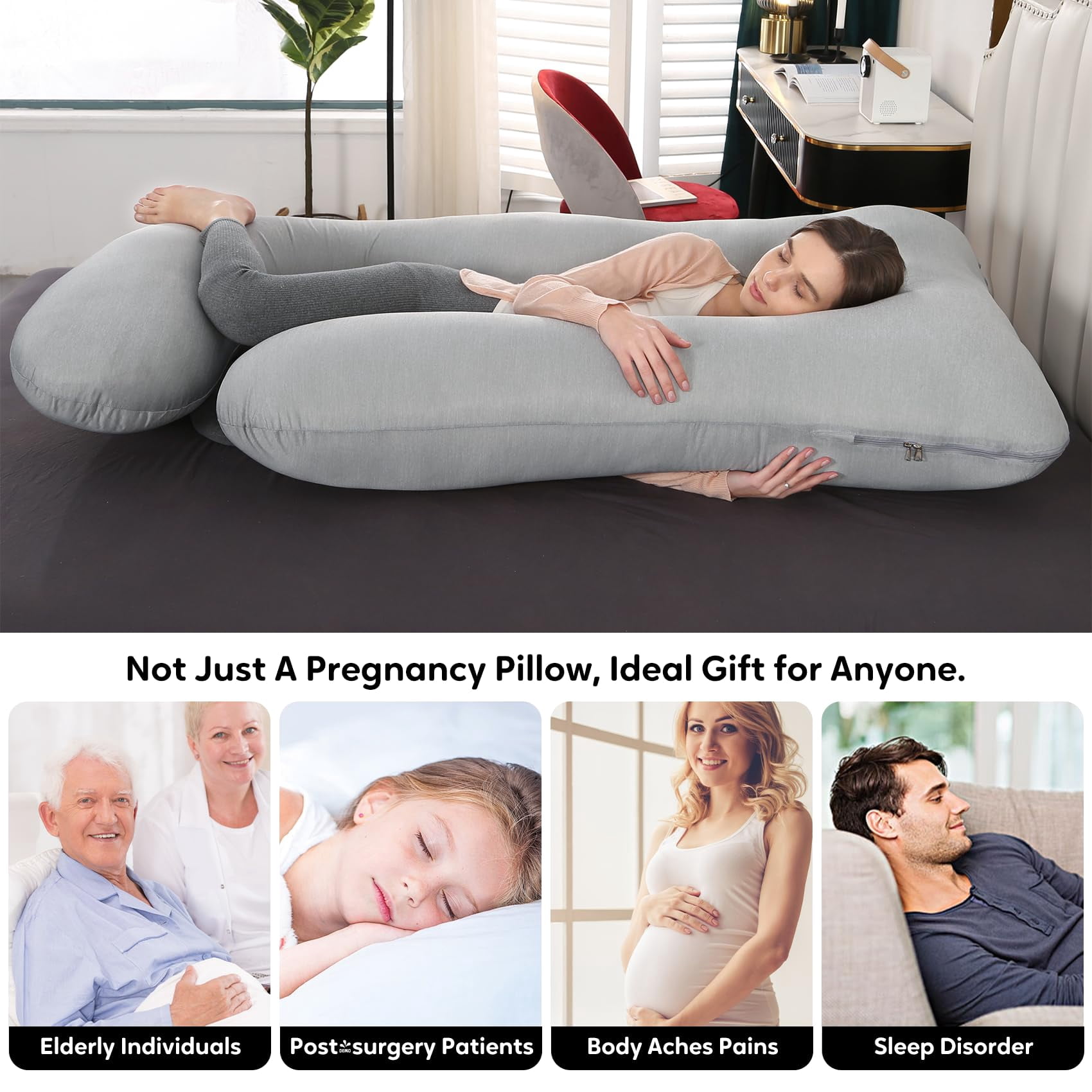 U-shaped Pillow For Sleeping  Full Body Support & Belly -65 Inch Maternity With Machine Washable Cover |