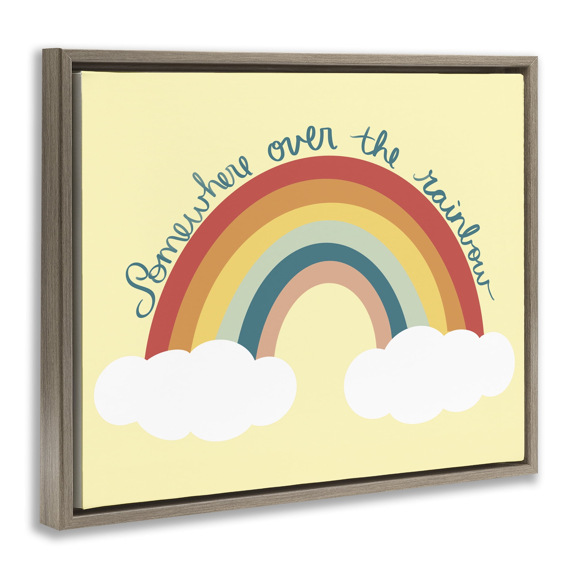 Stupell Industries Somewhere Over Rainbow Text & Numbers Painting Brown Floater Framed Canvas Art Print Wall Art, 31 x 25