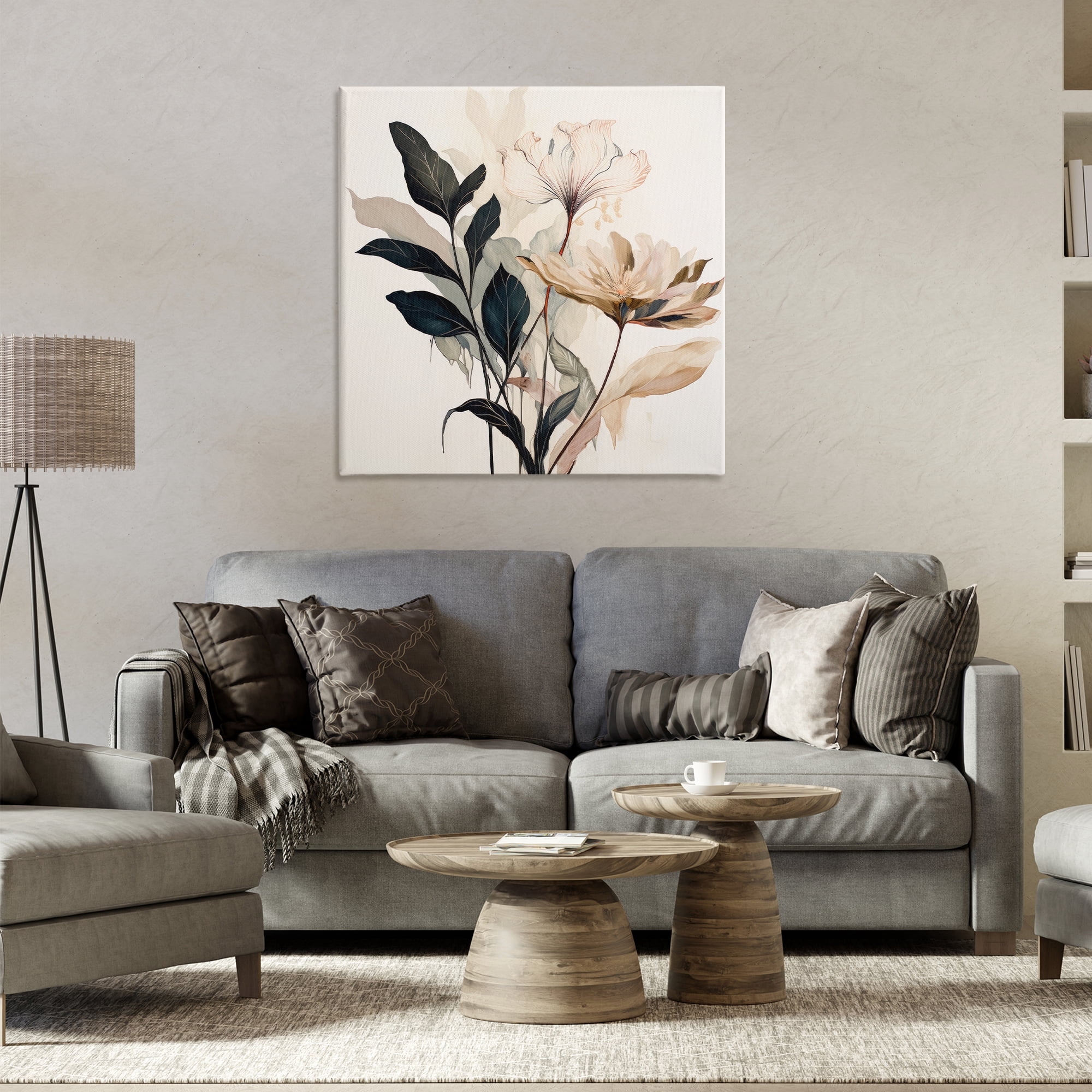 Stupell Industries Leaf Sprig & Flower Plants & Flowers Painting Wrapped Canvas Art Print Wall Art, 30 x 30