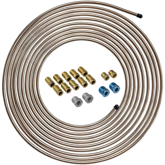 4LIFETIMELINES - 3/16" x 25' - Steel Tubing Coil Coated with Copper and Fitting Kit