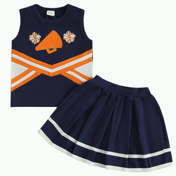mgoYE Toddler Baby Girl Cheerleader Outfit Baby Girl Clothes 3 Months Shirt Tops Skirt Set Cheer Uniform Outfit Halloween Cheerleading Clothes|Navy 6-12 Months