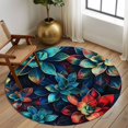 thumbnail image 2 of Round Rugs 5Ft, Teal Red Round Area Rug Washable Indoor Throw Carpet, Abstract Vintage Botanical Soft Non Slip Circle Rug for Cabinet Bathroom Home Decor Aesthetic, 2 of 8