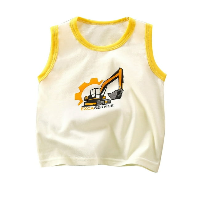WERYOUNG T-Shirts Filles Garçons Été Décontracté Imprimé Dessin Animé Col Rond Sans Manches Gilet Enfants T-Shirts Polyvalents, Jaune, 3-4 Ans