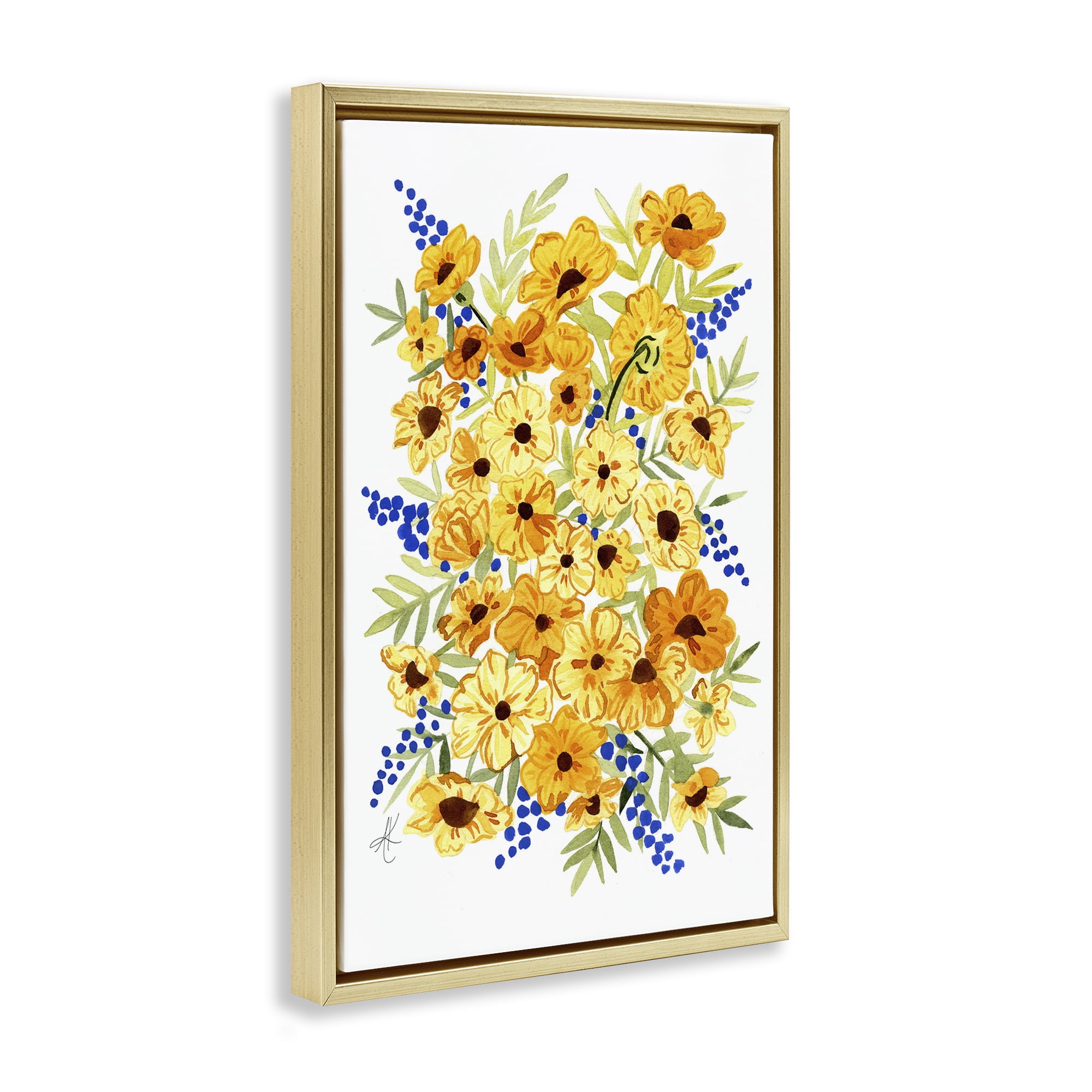 Stupell Industries Golden Cosmos Flowers Botanical & Floral Painting Gold Floater Framed Art Print Wall Art, 17 x 25