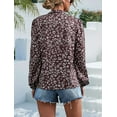 thumbnail image 5 of Tie V Neck Long Sleeve Printed Classic Style Blouse for Women Rustic Red Medium, 5 of 5