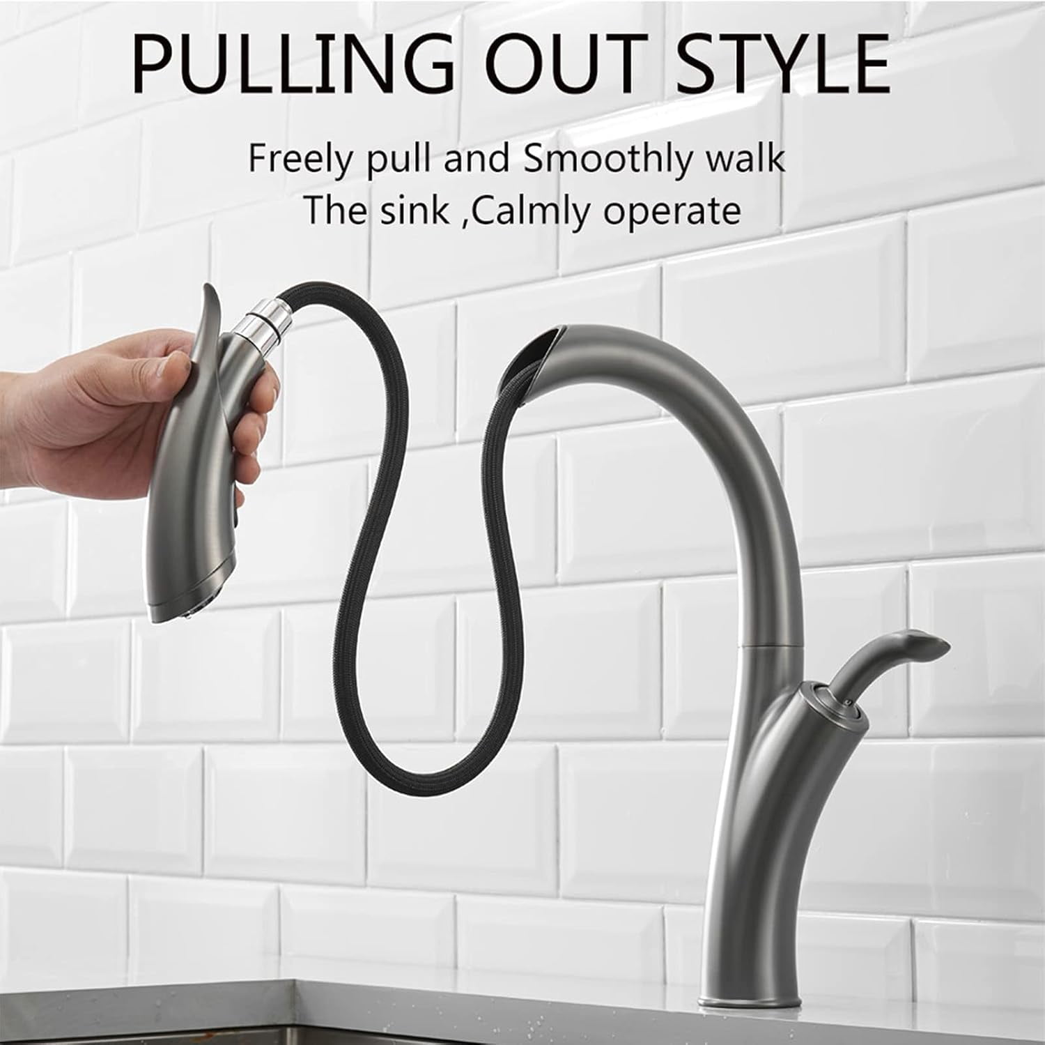 Kitchen Faucet Pull Out Brass Kitchen Sink Tap with Dual Function Sprayer, 360° Swivel High Arc Kitchen Faucet Single Handle Cold and Hot Water Mixer Tap,Black