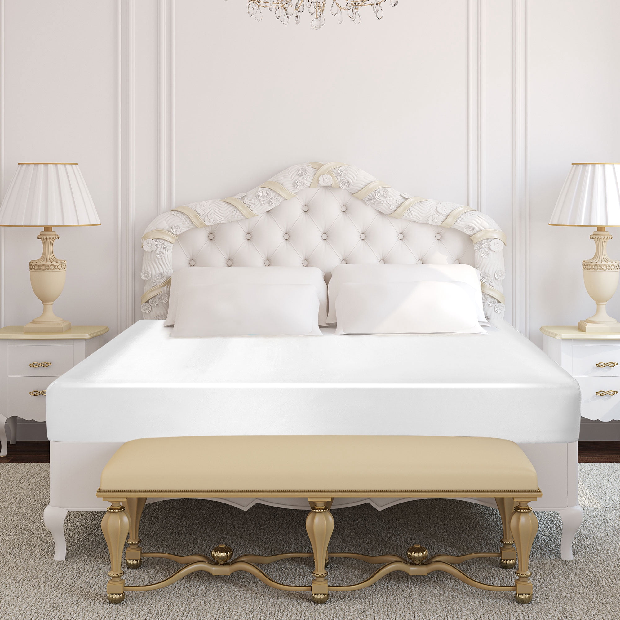 Unique Bargains 12" Large Pocket Satin Silk Fitted Sheet King Pearl White
