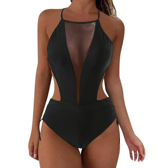 adviicd Women's One-Piece Swimsuits One Piece Swimsuit Women Tummy Control V Neck Bathing Suits (Black,M)