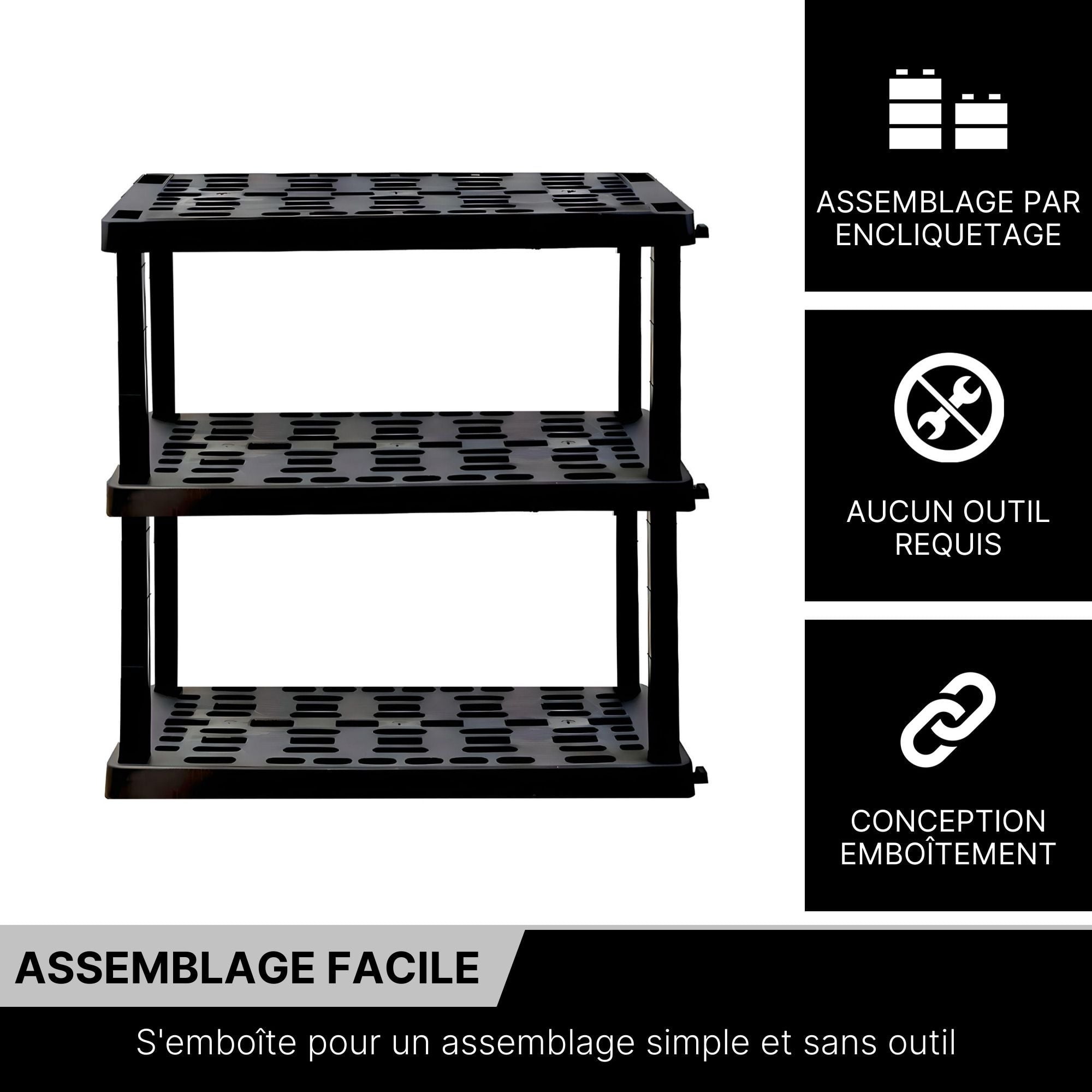 Oskar Plastic Storage Shelves Garage Shelving Unit 3-Tier 37.8"H x 36"W x 17.75"D Black 500 lb Capacity