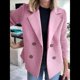 thumbnail image 4 of Abrigo de Lana Cruzado para Mujer, con Solapa con Muescas, Tejido Acanalado, Larga, Chaqueta Blazer Corta. Rosa XL, 4 of 5