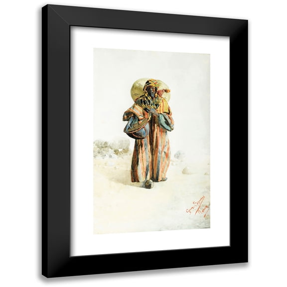 Giuseppe Signorini 10x14 Black Modern Framed Museum Art Print Titled - Musician With A Drum