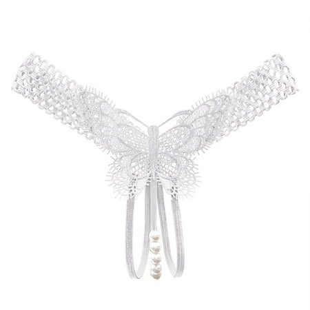Women Sexy Thongs White String Thong Pearl Panty Thong Lingerie Underwear One Size