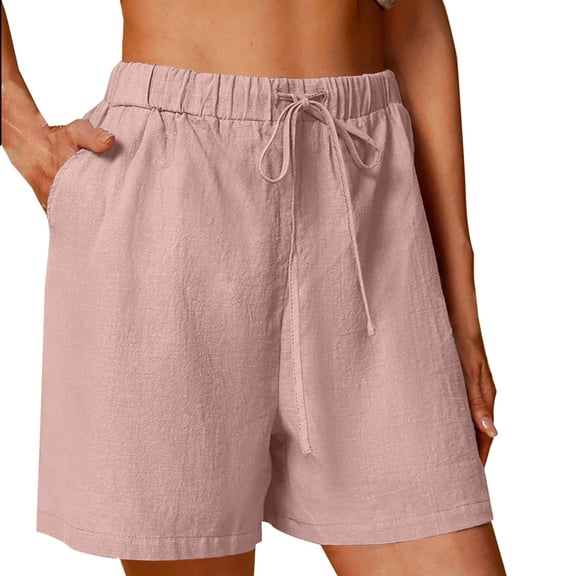 Women's High Waisted Stretchy Denim Bermuda Shorts Linen Solid Color Wide Leg Leisure Eighths Pants Trendy Casual Shorts S-2XL