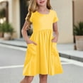 thumbnail image 2 of TQWQT Girls Dresses Summer Short Sleeve Girls Yellow Dress Size 10-12 Kids Crewneck School Dress Cute Plain Tween Girls T-Shirt Dress with Pockets Yellow 120, 2 of 7