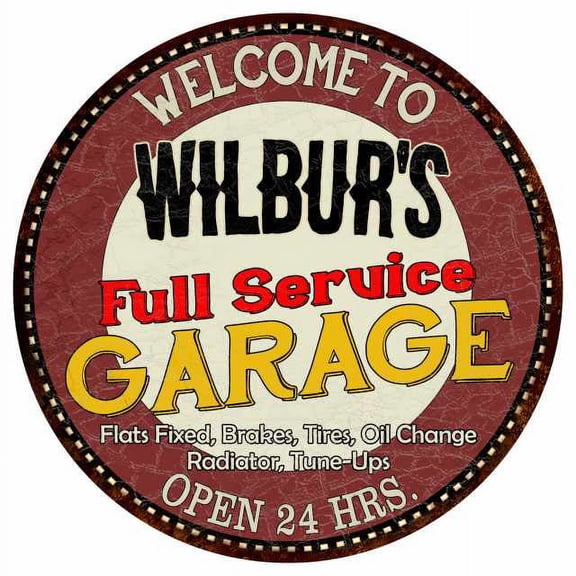 Wilbur's Full Service Garage 14" Round Metal Sign Man Cave Decor 100140037364