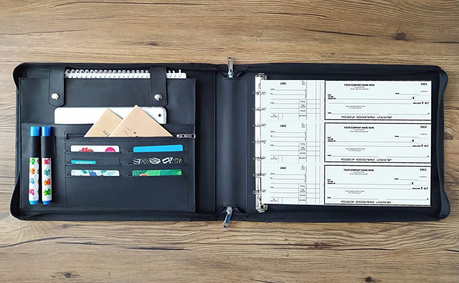 7 Ring Check Binder for Business Checks, Checkbook Binder with Zipper for 3-up Business Checks,Personalized Check Book Portfolio for 9 x 13 inch Sheets 600 Check, Check Holders for Men/Women