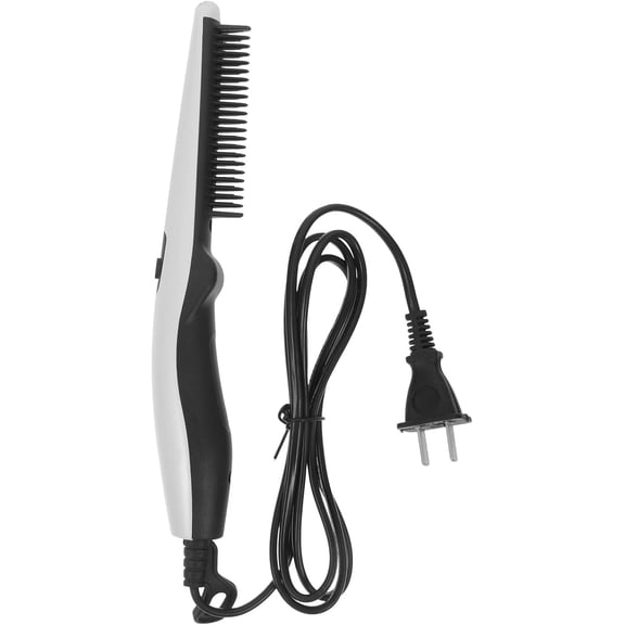 Hair Straightening Comb and Beard Straightener - Electric Portable Hairdressing Comb, White