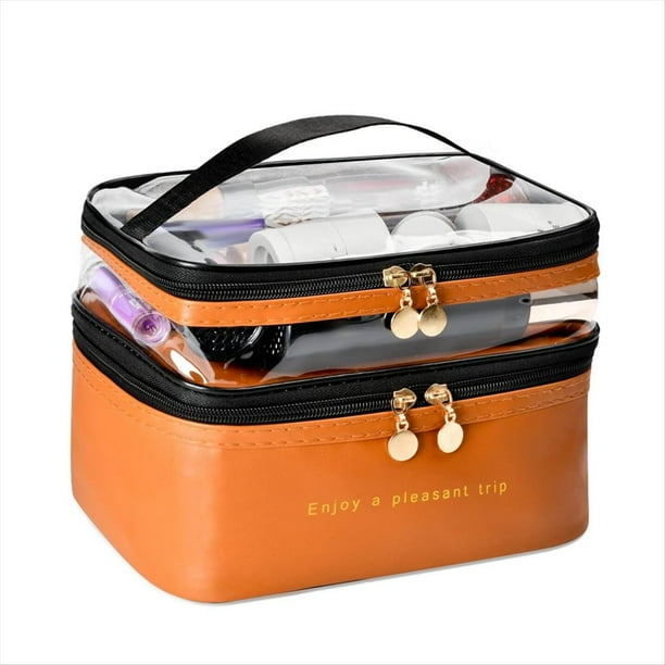 Bolsas de Maquillaje de Viaje de Gran Capa, Bolsa de Maquillaje Transparente, Organizador, Bolsa para el Cuidado de la Piel, Bolsa Organizadora de Maquillaje en Capa Marrón