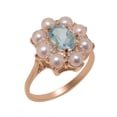 thumbnail image 1 of LBG British Made 18k Rose Gold Natural Aquamarine & Cultured Pearl Womens Anniversary Ring - 33 size options - Size 6.75, 1 of 5