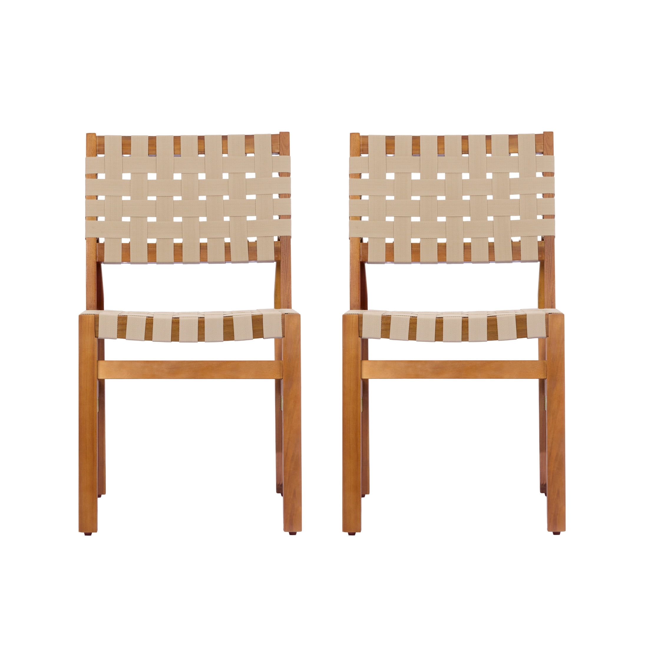 Christopher Knight Home Acacia Wood Outdoor Dining Chair with Woven Rope, Teak+Beige, Set of 2